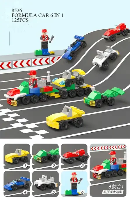 NEW 6-In-1 Mini Formula Car Model Set Build Block Race Cars Brick Mini Car Toys Building Block Set Educational Toys for Children