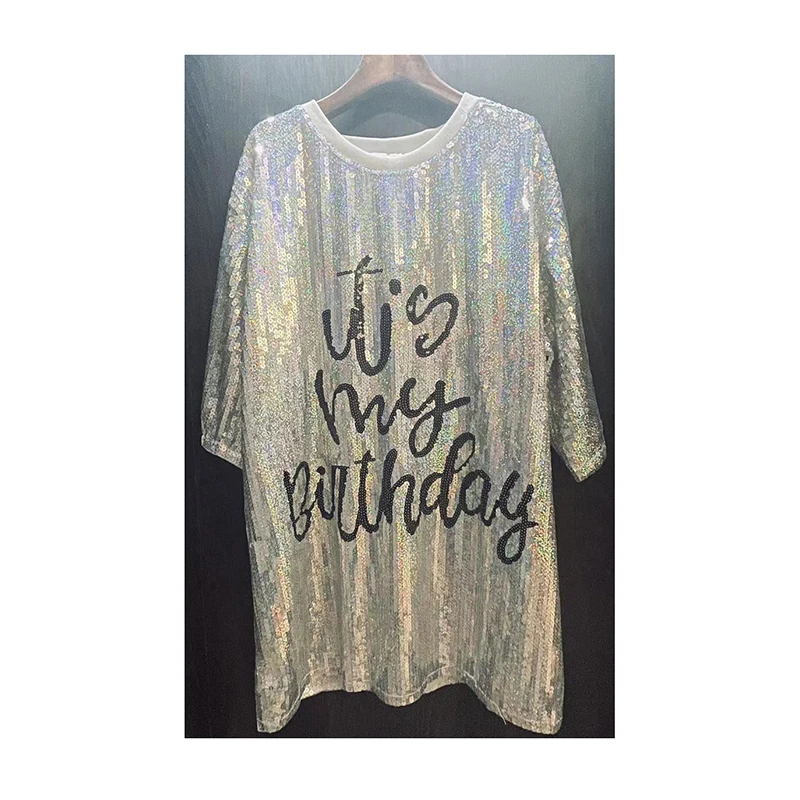 blue dress for baby girl Akira Its My Birthday Sequin T-Shirt Dress | Black