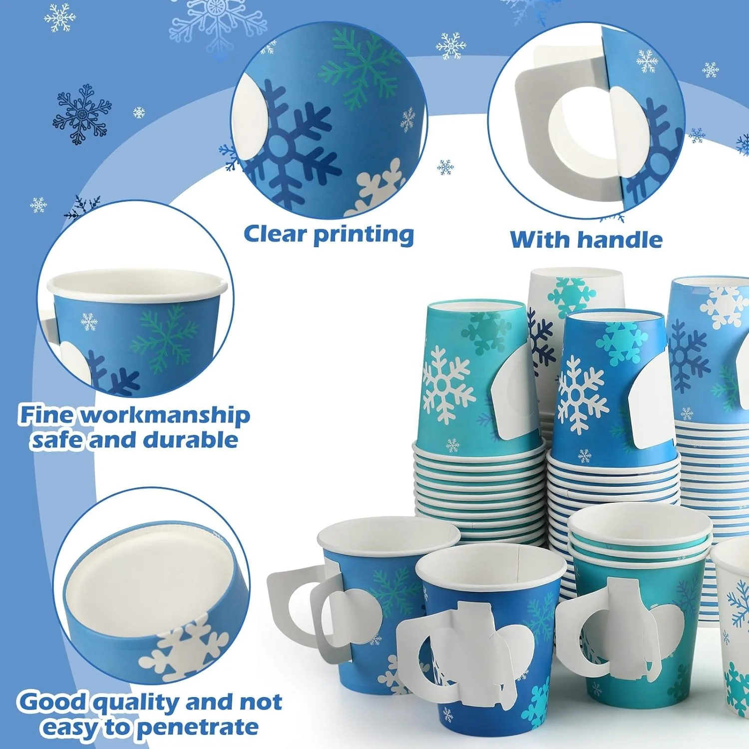 7oz 9oz Children's Christmas snowflake cup with handle, loose snowflake disposable paper cup, winter Christmas beverage, adult a factory