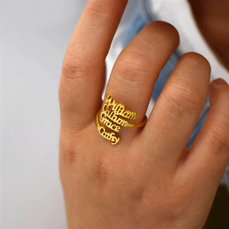 Fashion Custom Multiple Name Ring Women 