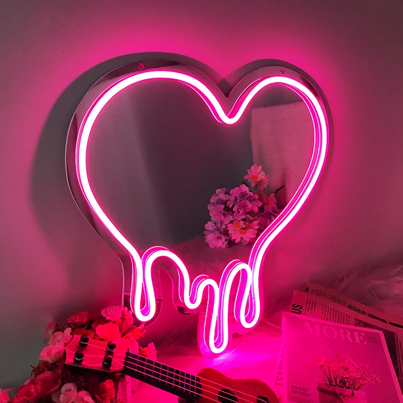 Divatla New Design Cute Neon Mirror Led Light Wall Decorative Hanging 