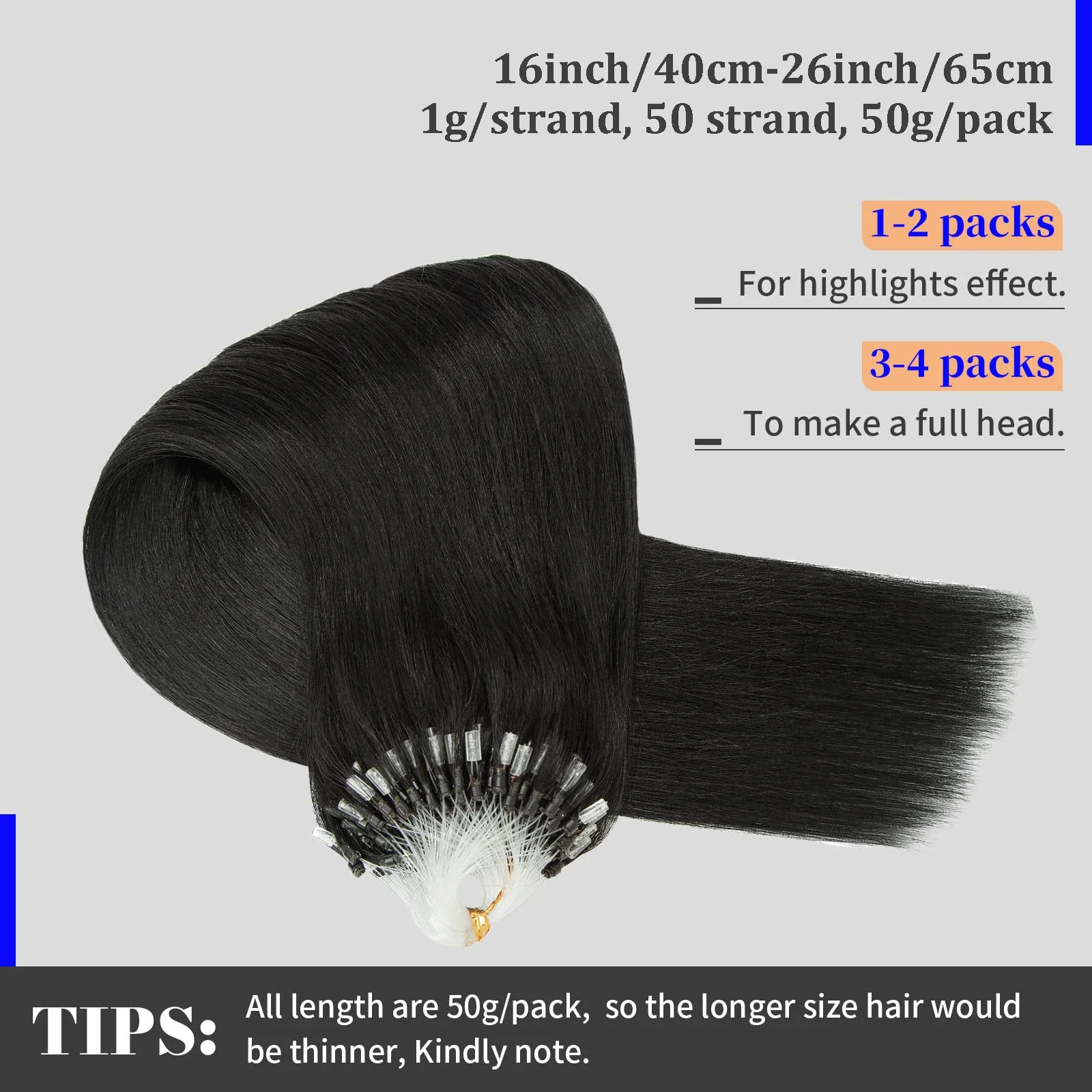 Extension per capelli lisci Micro Loop Capelli umani neri naturali Extension per capelli Micro Link Parrucca umana 50 fili/confezione per donne_voghion.com