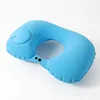 Sky blue flocking inflatable u pillow - single pack