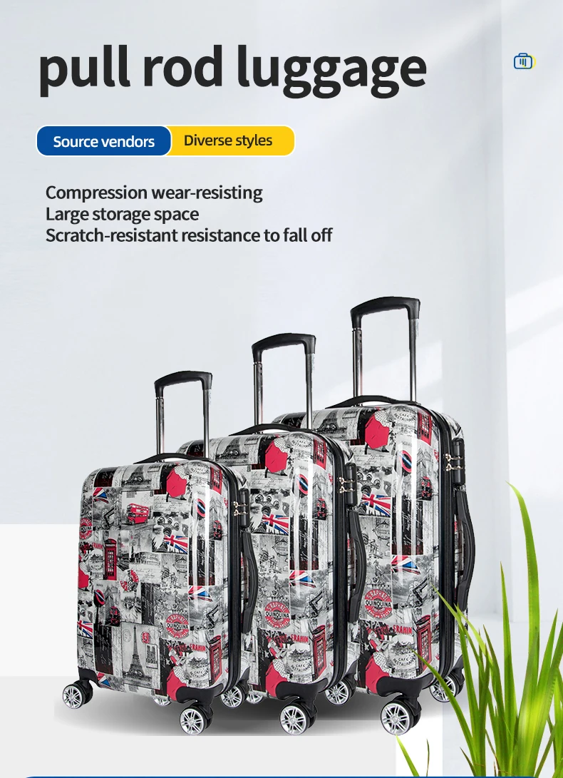 20'' 24'' 28'' Custom Pattern Printed Abs Pc Travel Bag Set Luggage ...