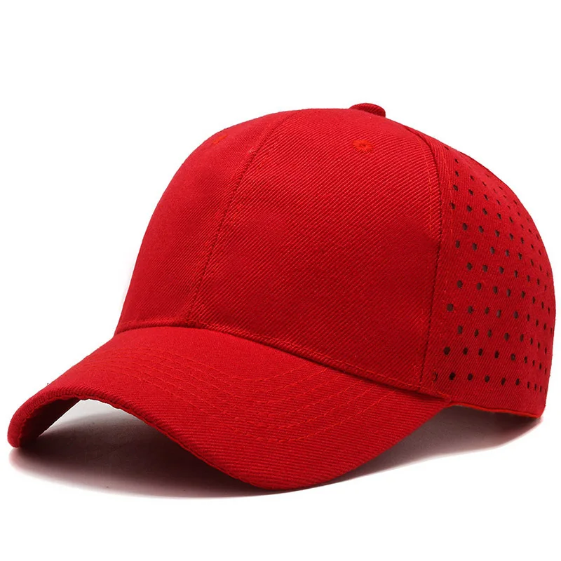 Custom Logo High Quality 6 Panel Red Laser Cut Hole Perforated Gorras