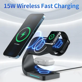 Alternative view of OEM 15W Fast Wireless Charger Stand 4-in-1 Power Base Dock Station with PD Function for Phone Charging
