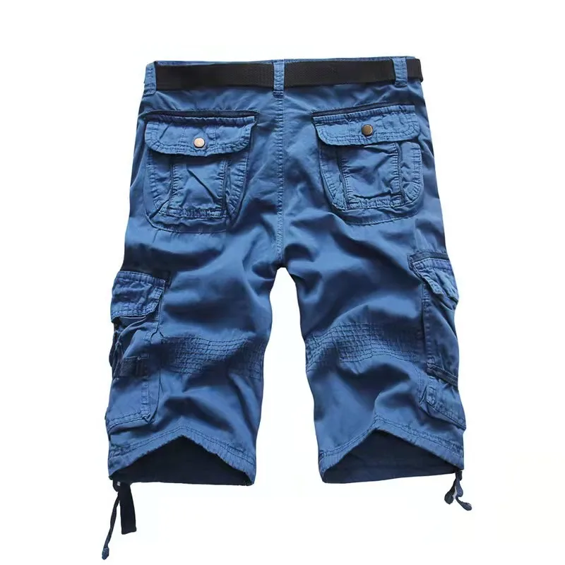 Sommar herrshorts med flera fickor, raka cargoshorts i bomull, för casual bruk, 814_voghion.com