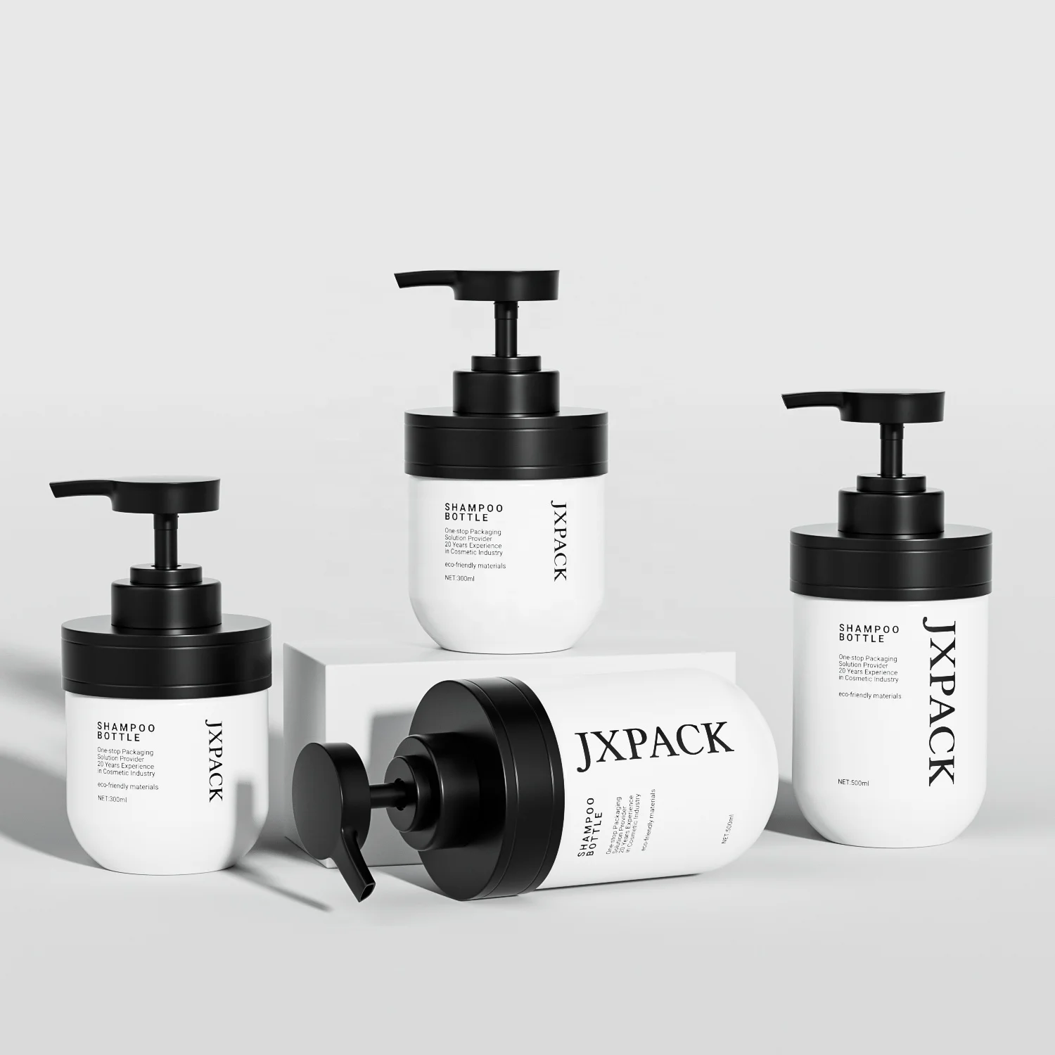 High quality pp bottle 300ml with pump shampoo bottle 500ml white