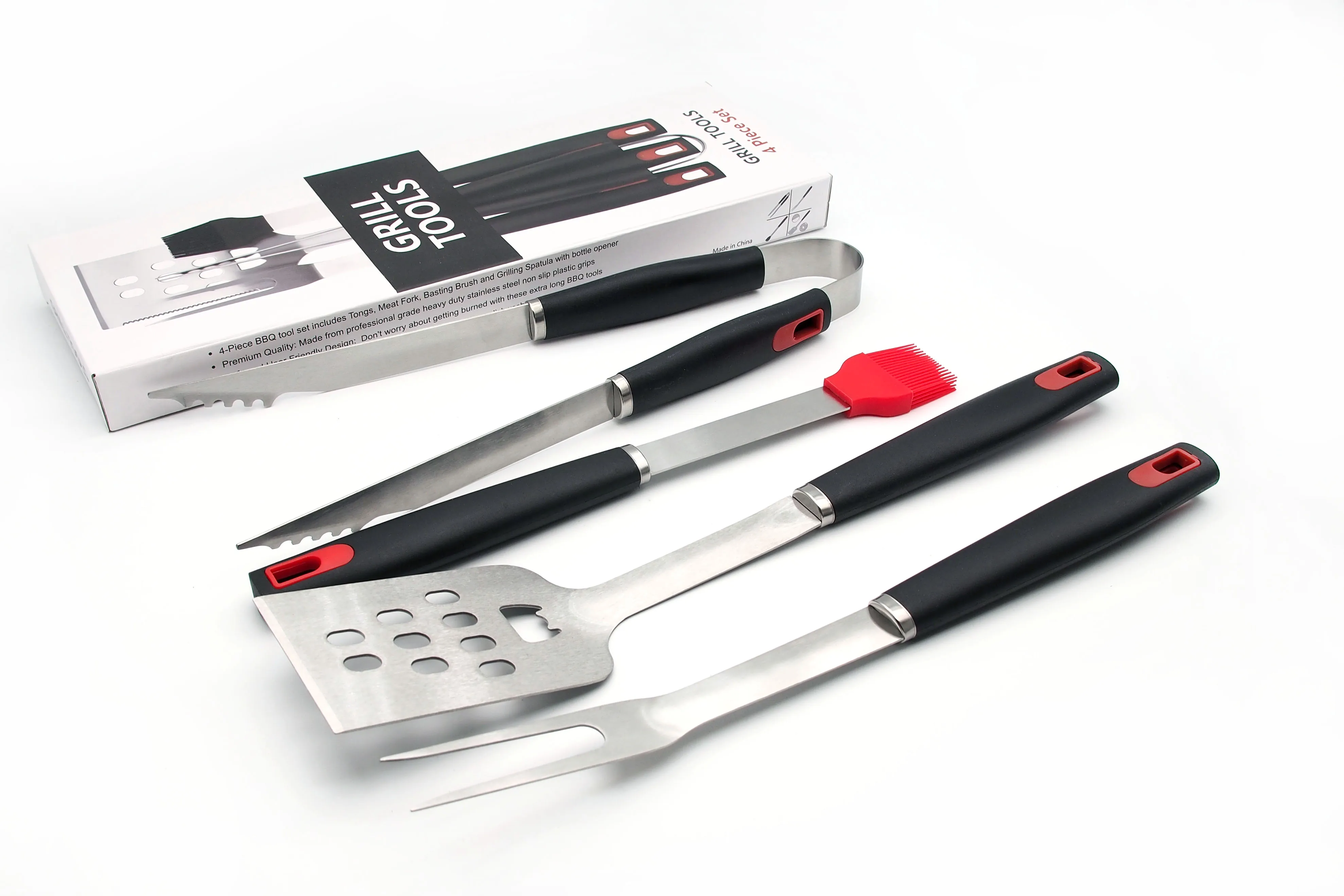 Grill Tools - 4-Piece Heavy Duty BBQ Grill Tools Set