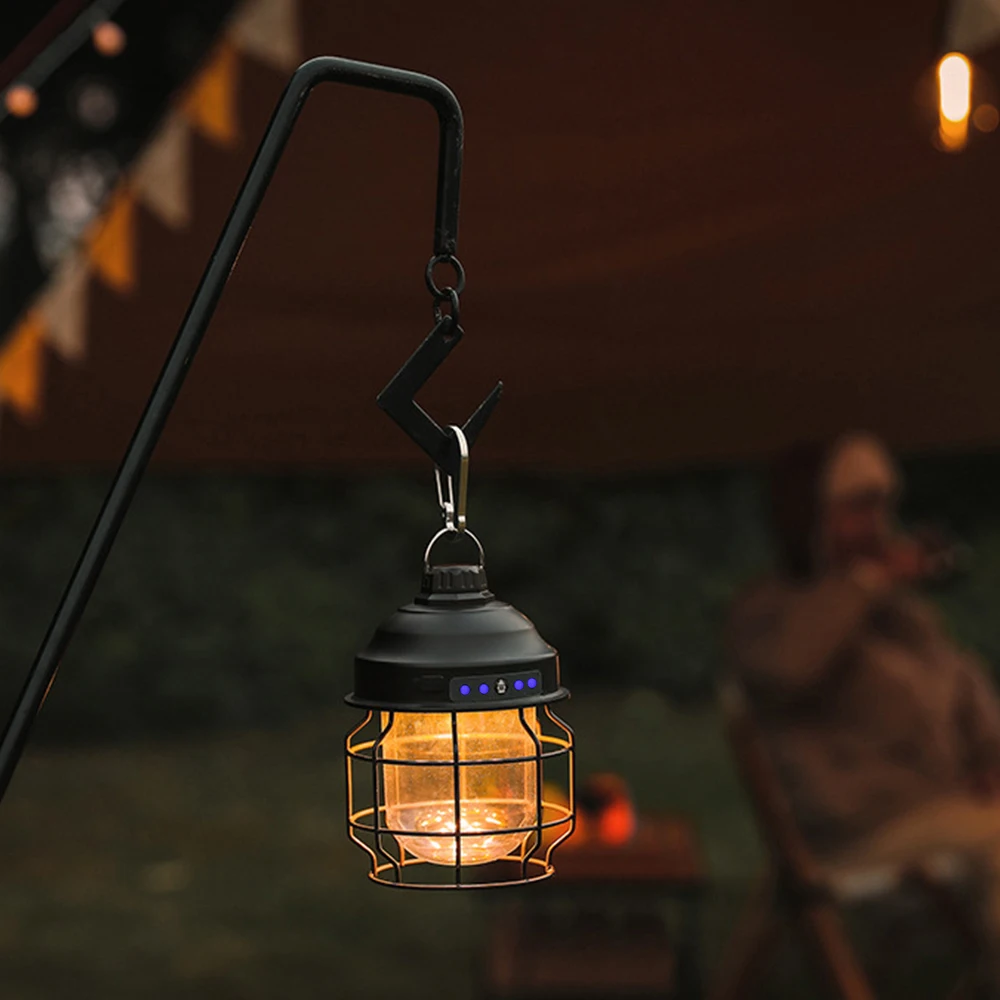 3600mAh Battery Mini Vintage Metal Hanging Lanterns Warm Light Led