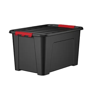 Heavy Duty Lockable Storage Tote Black with Red Lid Industrial Design Rectangular Shape Injection-Molded