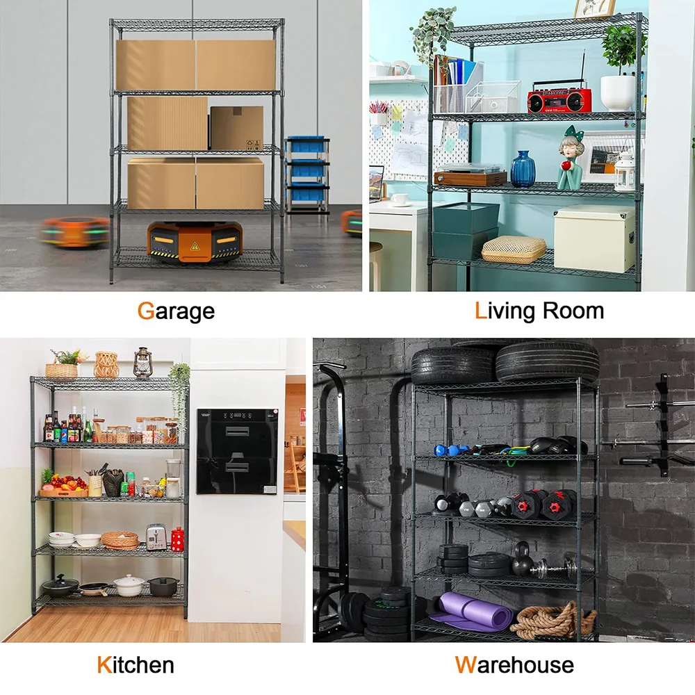 Heavy Steel 5-Tier Wire Shelf 350-Pound Capacity Grey Pantry Storage Racks for Kitchen Optimized Space Solution