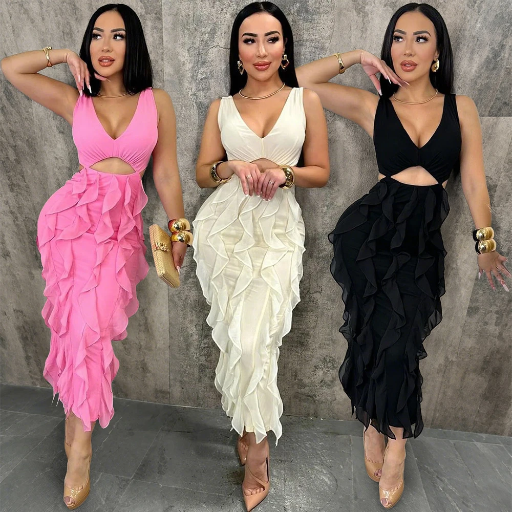 pink chiffon dress hollow neck Azazie Alani