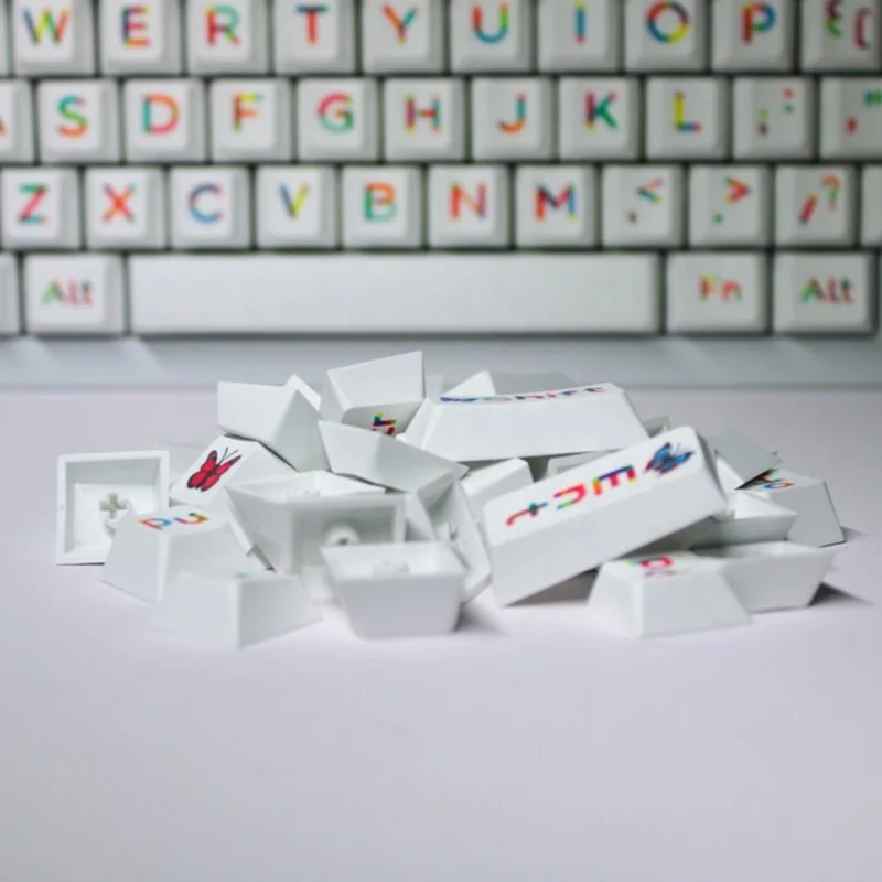 Big Character Colorful Butterfly Theme Keycaps 120 Keys PBT Sublimation Cherry Profile for Mechanical Keyboard