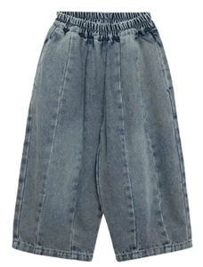 Spring Autumn Children Unisex Cotton Denim Harem Pants Eco-Friendly Breathable Casual Elastic-Waist