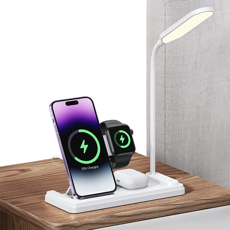 USAMS CD195 Multi Function 15W 4in1 Fast Charging LED Lamp Wireless Charger Desktop Stand Holder