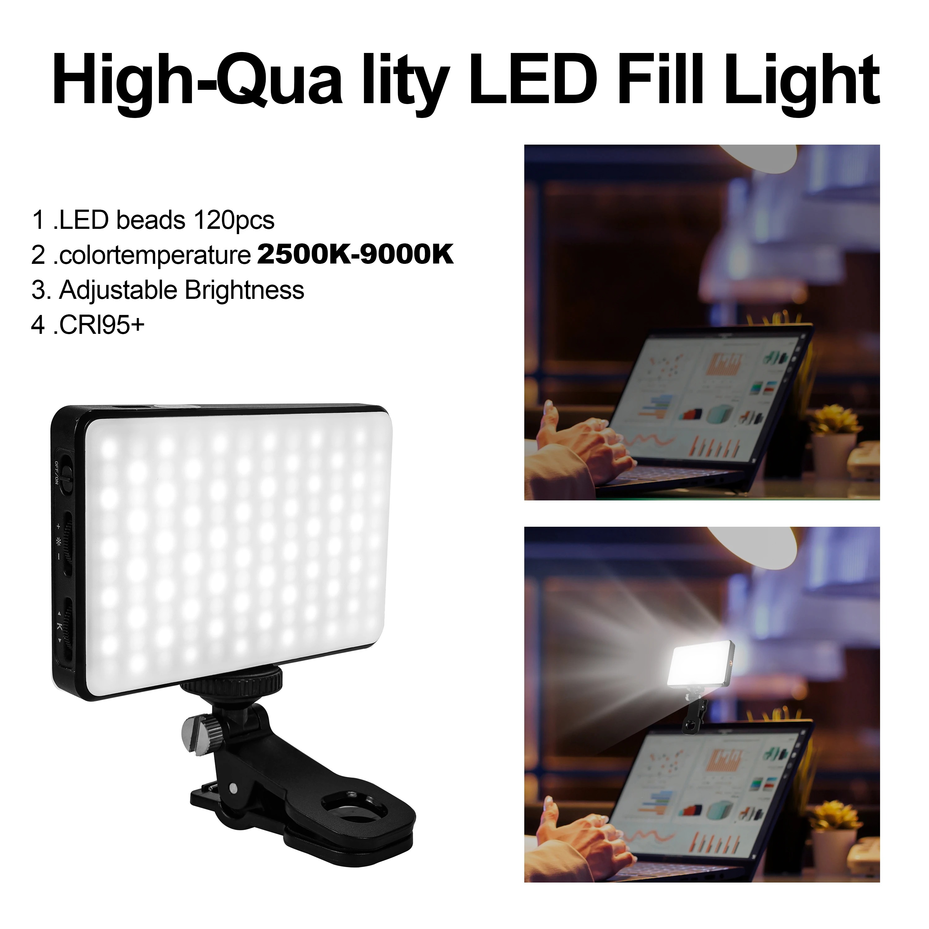 Rechargeable Cell Phone Selfie Clip Light Live Streaming Equipment Broadcast Phone Laptop Camera Photography Video Lighting