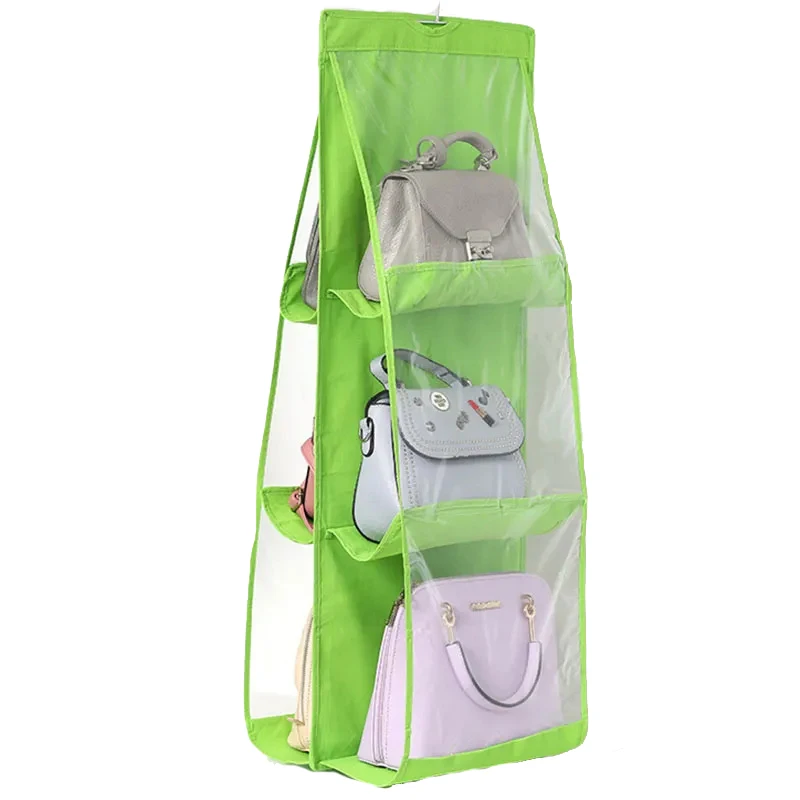6 Pocket Closet Clear Handbag Organizer for Wardrobe Closet Transparent Storage Bag Hanging Purse Organizer