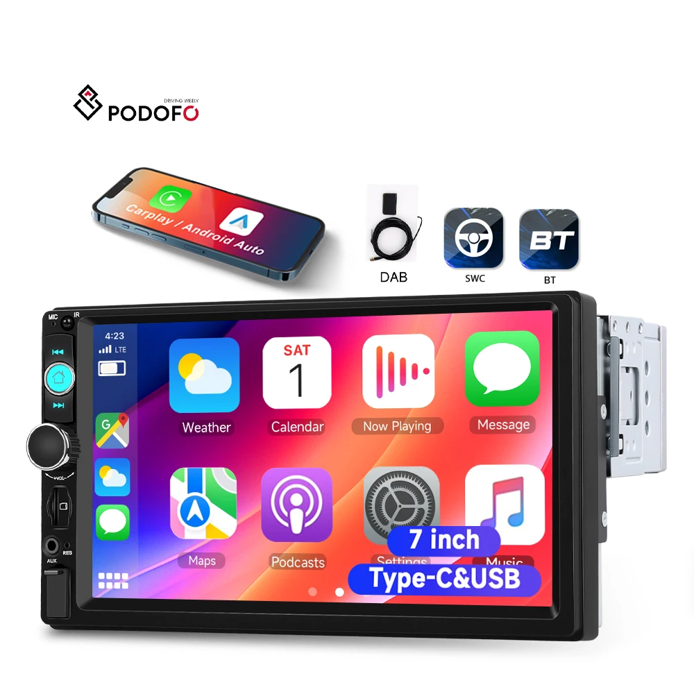 Podofo 1 Din Autoradio DAB Car Radio 7