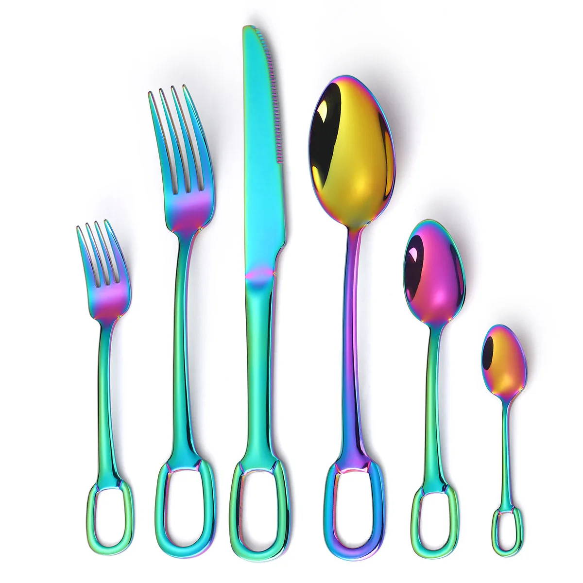 18/8 Hanging Cutlery Set Stainless Steel Hanging Hole Knife Fork Spoon Utensil Set Gold Flatware Set