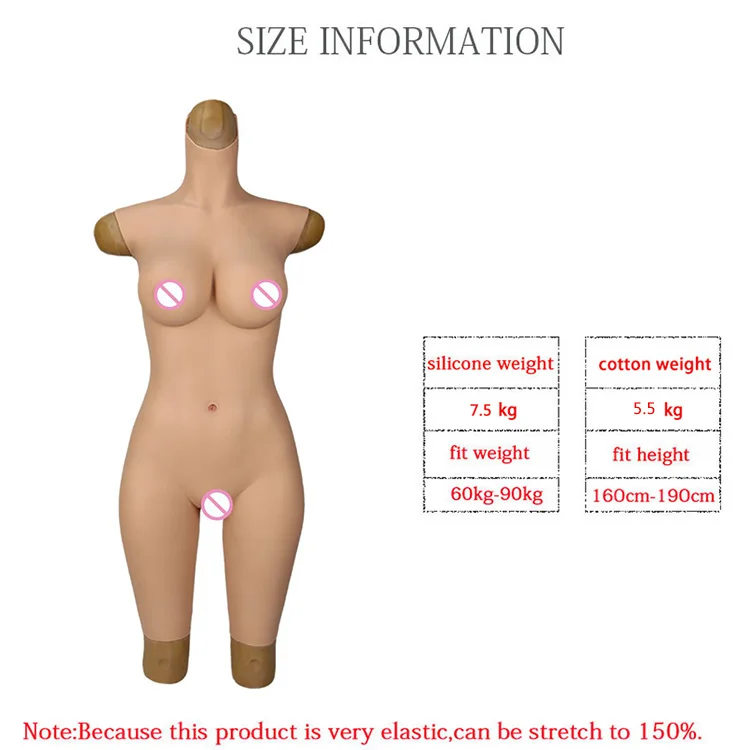 URCHOICE Soft Artificial Breast Form Man to Woman Fake Boob D Cup Silicone Full Bodysuit for Crossdresser Transgender Drag Queen