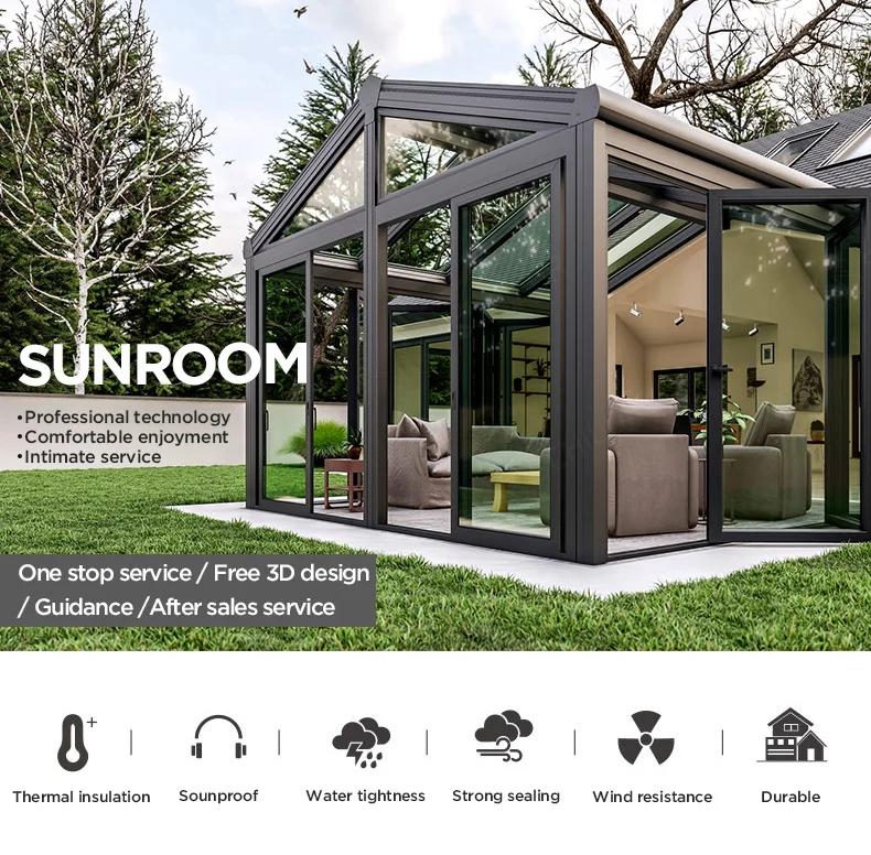 Modular Prefab Four Season Solarium Hollow Sun House Aluminum Sun Room Solution Double Glass 7026