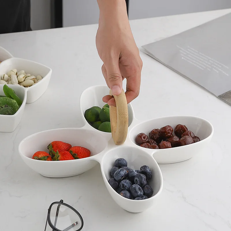 Ceramic Compartment Plate Tray for Snack Serving Divided Tray for Dried Fruit and Nuts Dinnerware Sets