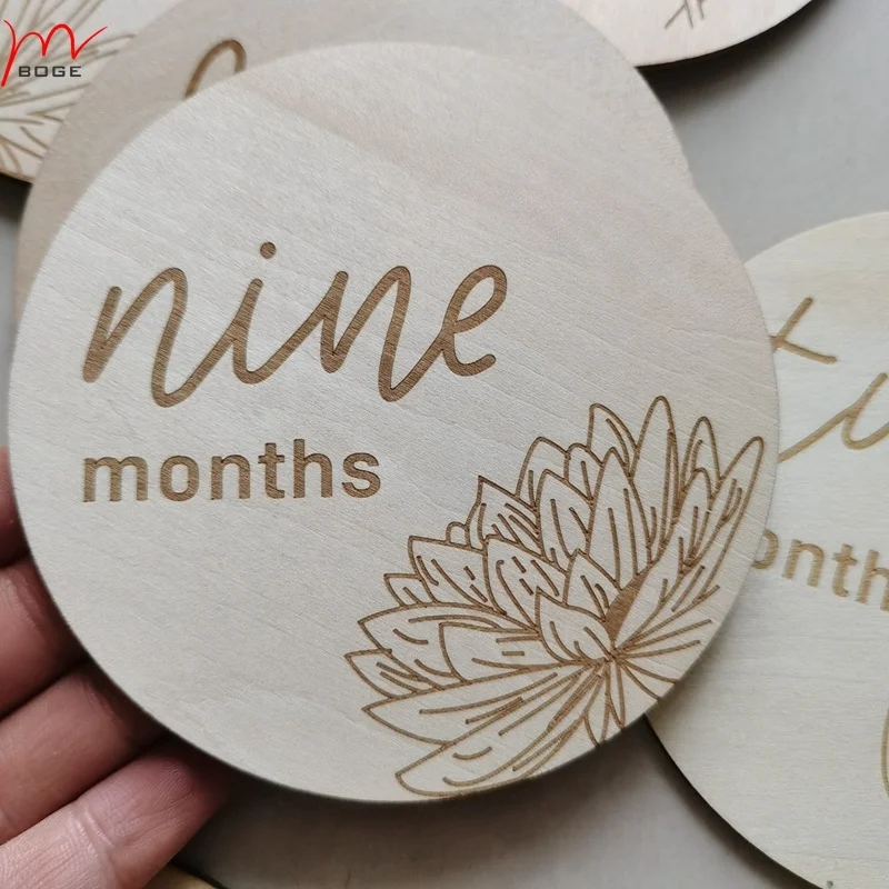  Floral Theme Monthly Milestone Tags Natural Wood Milestone Disk