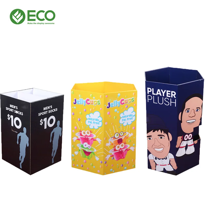 OEM ODM Custom Logo 12-Compartment Multi-Bin Corrugated Cardboard Floor Display Racks for Fresh Produce Supermarket