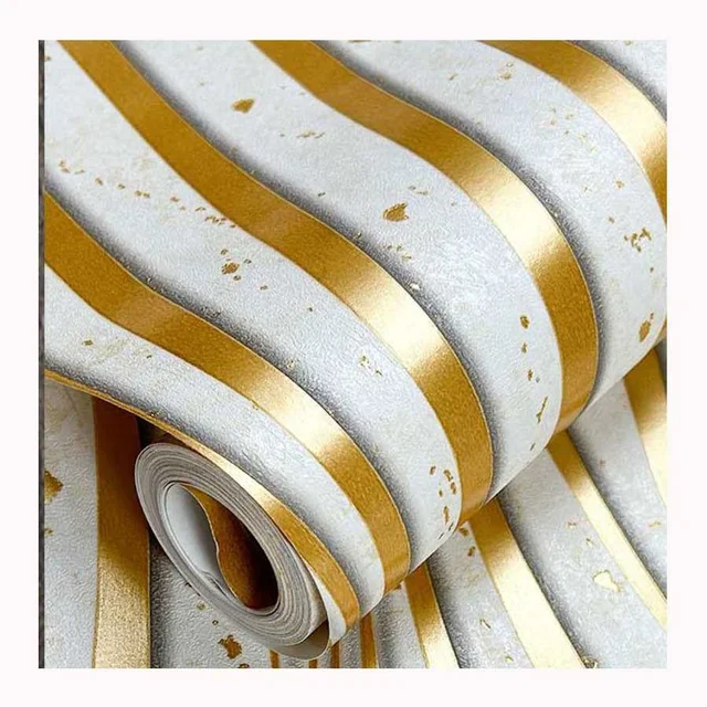 High Quality White and Gold Embossed Texured Vinyl Hotel Decoration Wallpaper