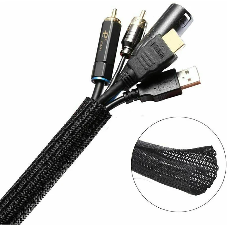 Flexible Rodent Resistant Cable Sleeve Expandable  Split Cable Wire Harness Braided Wrap Sleeve