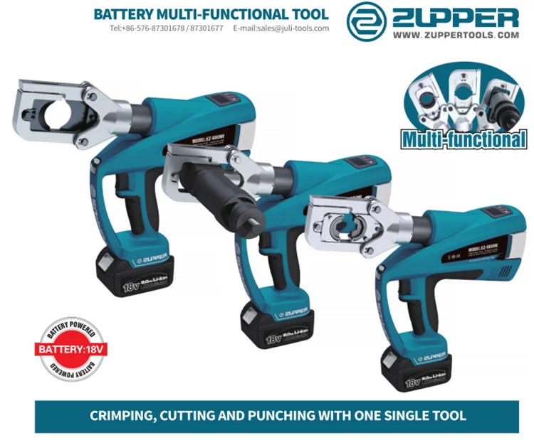 BZ-60UNV 60KN Multi-Function Battery Powered Hydraulic Cu/Al Lug Crimping  Tool Punch Square Hole Armoured Cable Cutter
