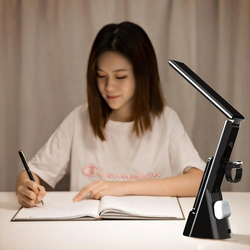Amazon Hot Sell 15W 3 In 1 Quick Charging Wireless Charger And Rechargeable Folding Desk LED Lamp Light With Alarm clock