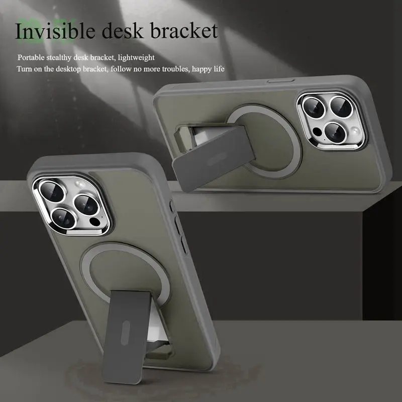 product hot selling folding stand protective case shockproof wireless charging feature for iphone16 pro max metal lens phone back cover-8