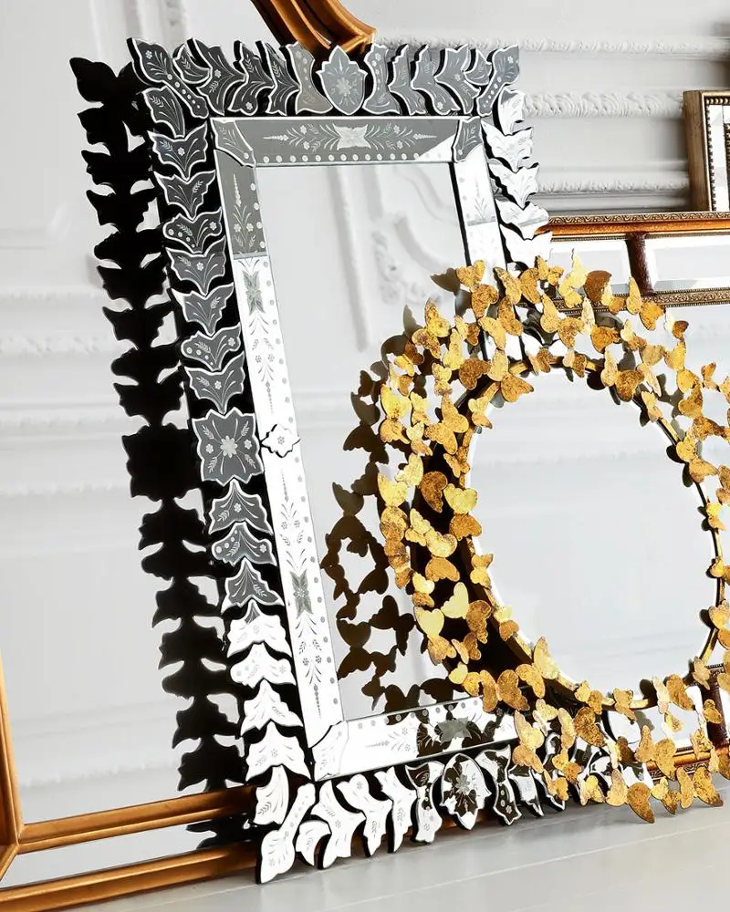 Modern Venetian Rectangle Shape Hand Leaves Flowers Design Wall Mirror  Decor Home Hotel Indoor Furniture Accent Mirror, image size:800x1000