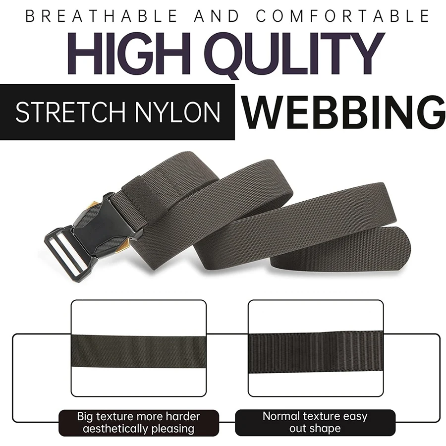 Wear-resistant Durable Hiking Hunting Pants Tactical Belt Stretch Nylon Web Quick Release Work Tactical Belt