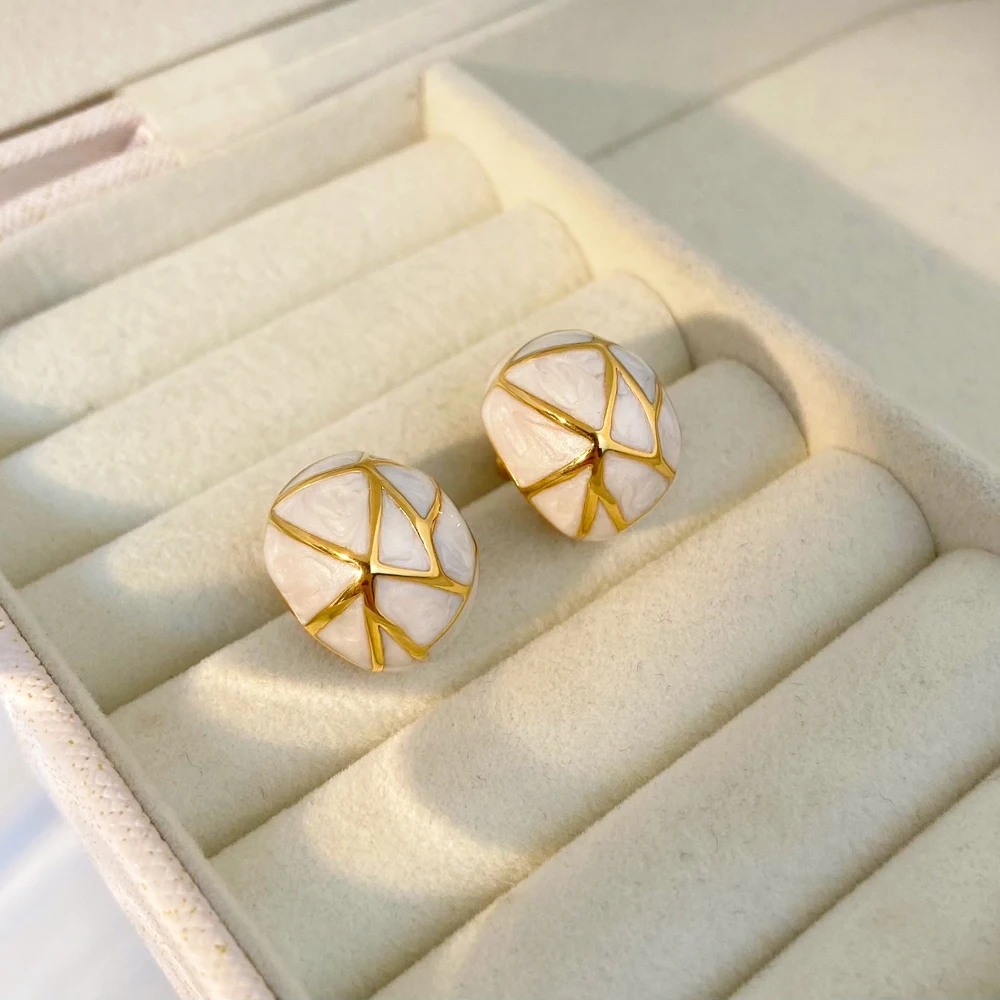 Palace Style Geometric Line Texture Color Weight Drop Glaze Design Joyas De Acero Inoxidable Titanium Steel Earrings
