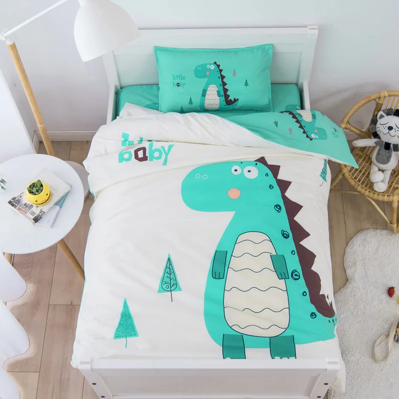 Cartoon Dinosaurier bedruckter Bettbezug Einzelbett Kinder Baby Bettlaken Bettwäsche Set