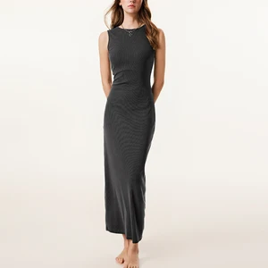 Suppliers Oem Summer Sleeveless Bodycon Long Dresses Women Solid Color Sexy Slim Fit Dress High Stretch Ribbed Knit Maxi Dress