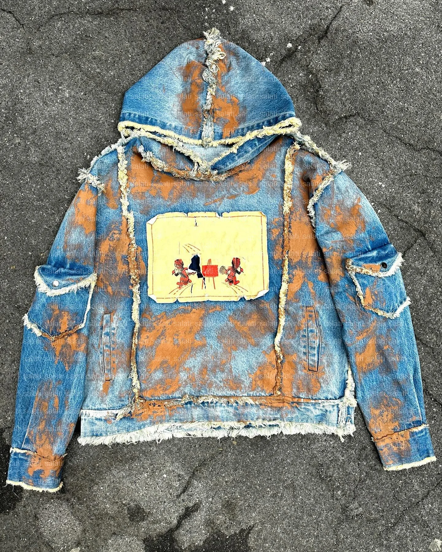 Custom OEM Streetwear Vintage Silk Screen Printed Pullover Sweatshirt Regular Fit 100% Cotton Raw Hem Hoodies Men Spring