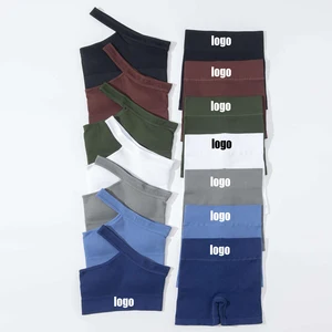 Custom Logo Ribbed Bra Workout Short Single Shoulder Stretchy Set 2 Pcs Active Wear Seamless Fitness Gym Wear Women Sets