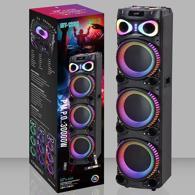 Latest DJ Speaker three 12 Inch Speaker Big 30000W TWS Woofer Speaker With Double Wireless Microphone