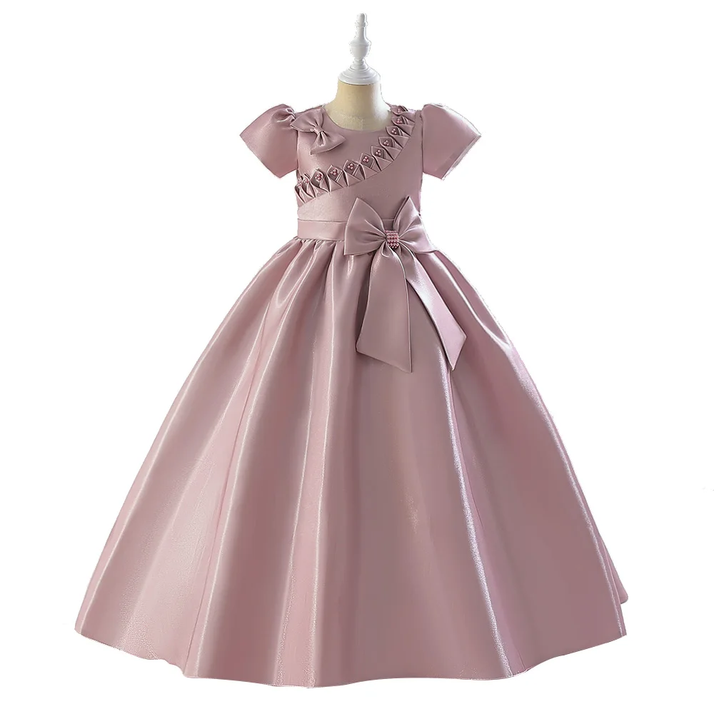 MQATZ Satin Short Sleeves Kids Dress for Birthday Ball Gown