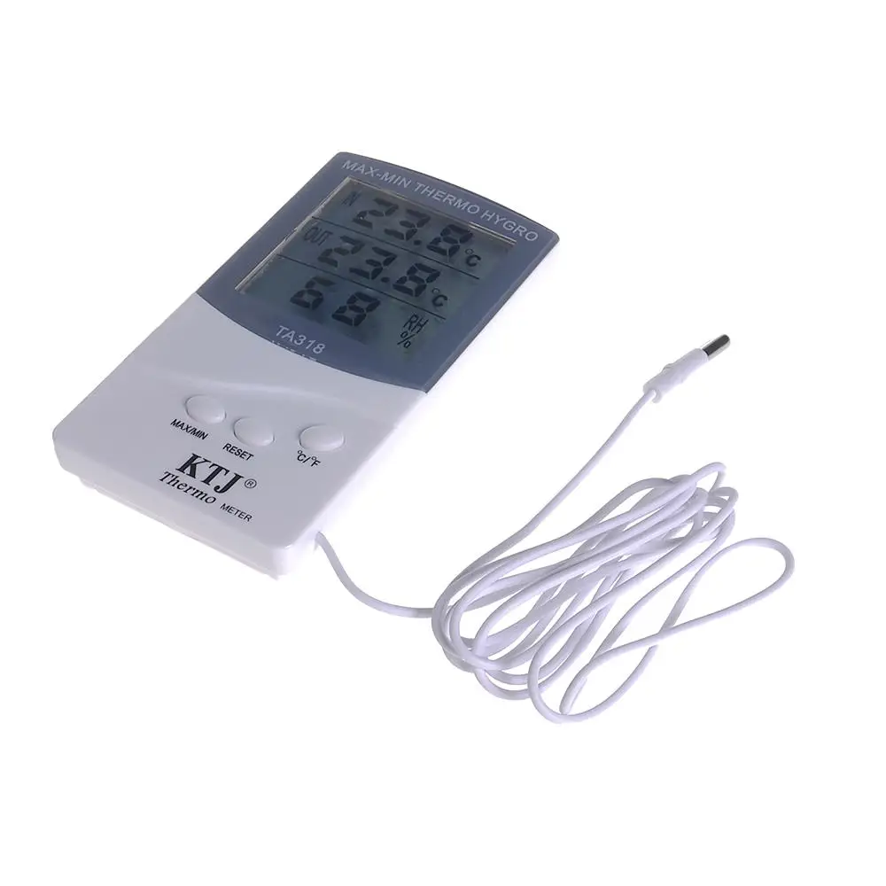 LCD Digital Max-Min Thermometer Hygrometer Indoor Thermo Hygro Humidity Out Temperature Meter Probe Sensor Cable Weather Statio 
