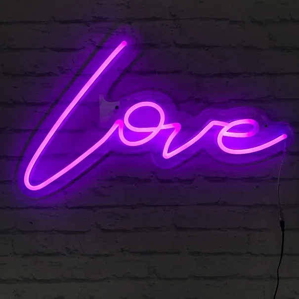 Pink love flex led sign custom love glass neon tubing neon light clear acrylic panel for gifts oem factory China suppliers E