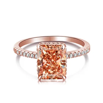 Qimei Fine Fashion Women Jewelry S925 Silver Square 8A Cubic Zirconia Rose Gold Plated Classic Engagement Bride Ring