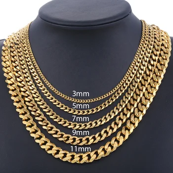 Wholesale 18K Gold Plated Stainless Steel Silver Figaro Chain Cuban Link Necklace Men's Jewelry Necklaces