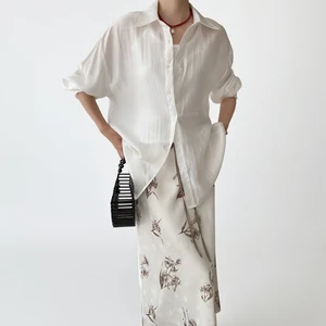 Custom Women's Lightweight Button-down Shirt, Loose Fit Bouse