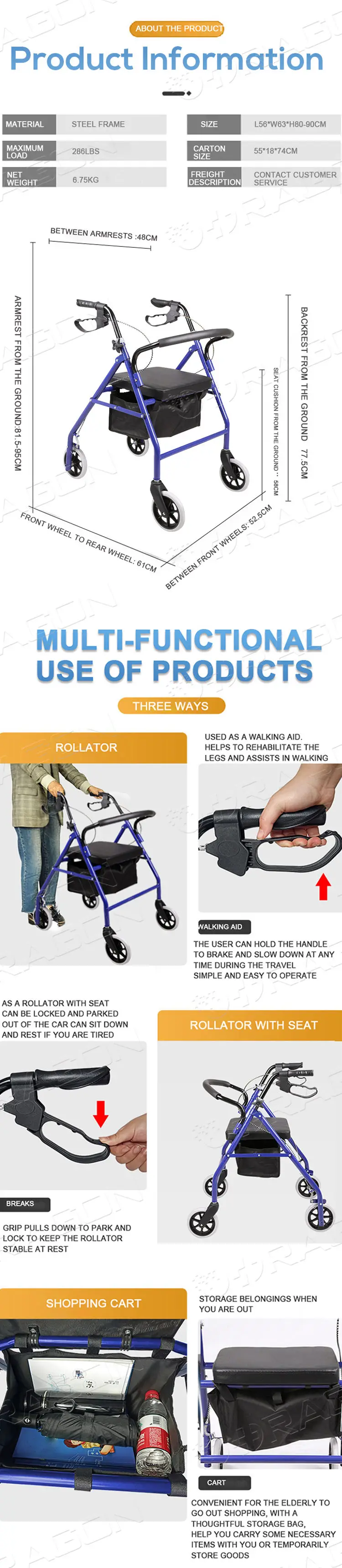 Professional Walker Professional New Olderly Walking Aids Wheel Chair Folding Portable ...