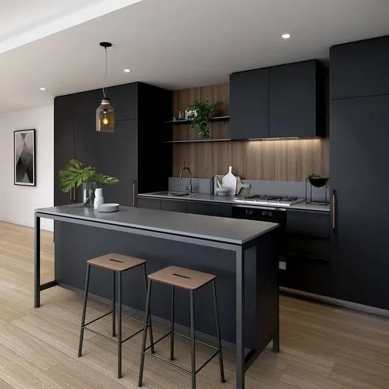 New Modern Kitchen Design Cabinet Matte Black Finished Lacquer Flat ...